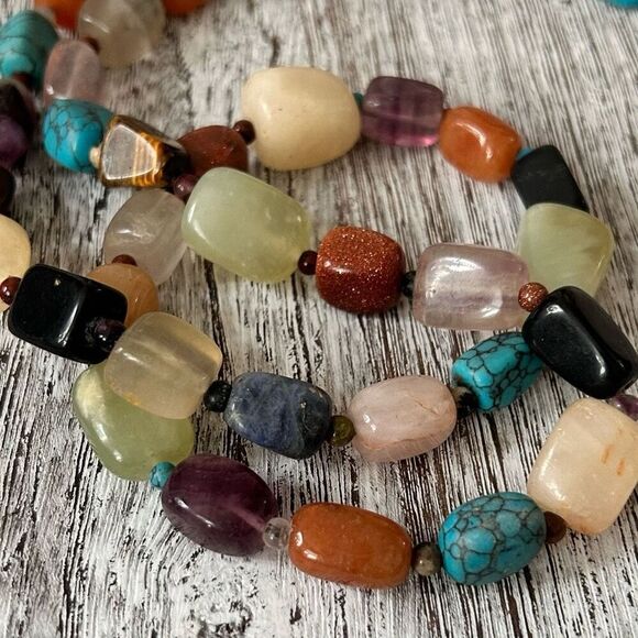 Authentic Gemstone Necklace 925 Silver Jade Turquoise Onyx Amethyst Lapis, MORE - Picture 2 of 7